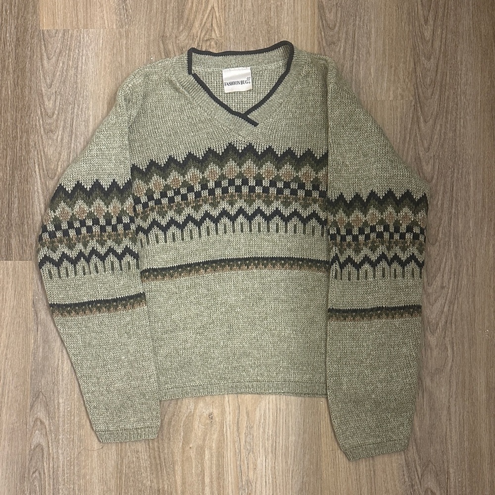 Pendleton Green and Black Geometric V-Neck Sweater